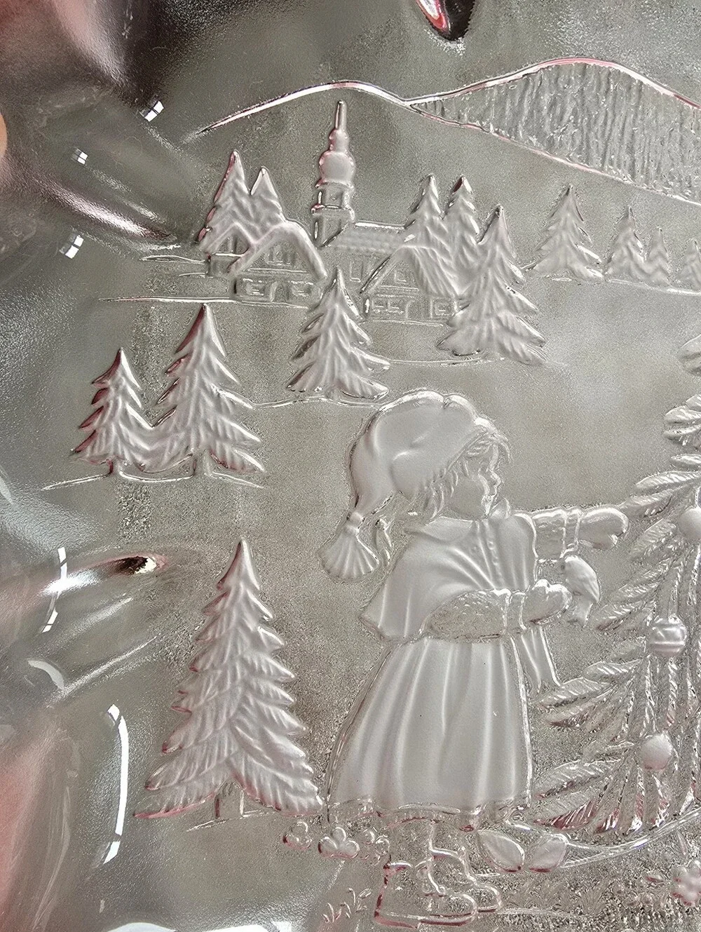 Vintage Frosted Pink Glass Christmas Bowl Girl Decorating Tree 12